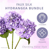 Butterfly Craze Purple Artificial Hydrangeas - Faux Silk Flowers For Wedding Bouquets, Fake Flower Arrangements, Home And Office Decorations - 3 Stems